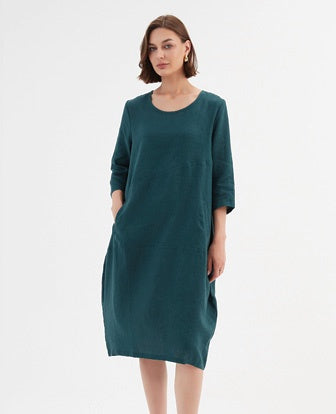 Diagonal Dress  Linen - Marine