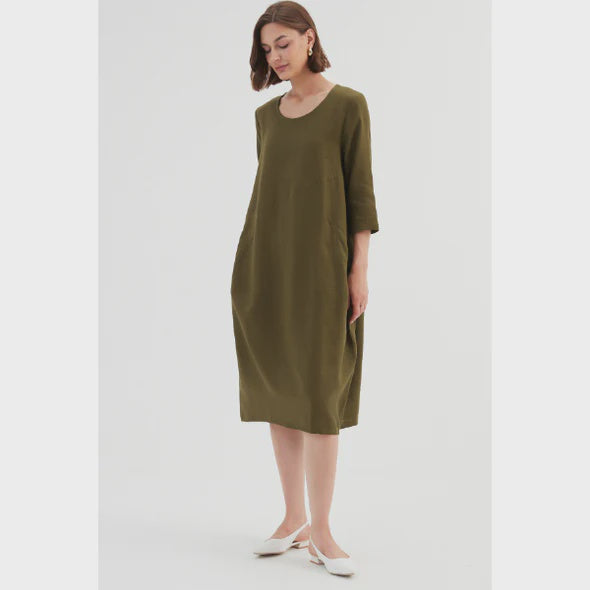 Diagonal Dress - Linen Moss