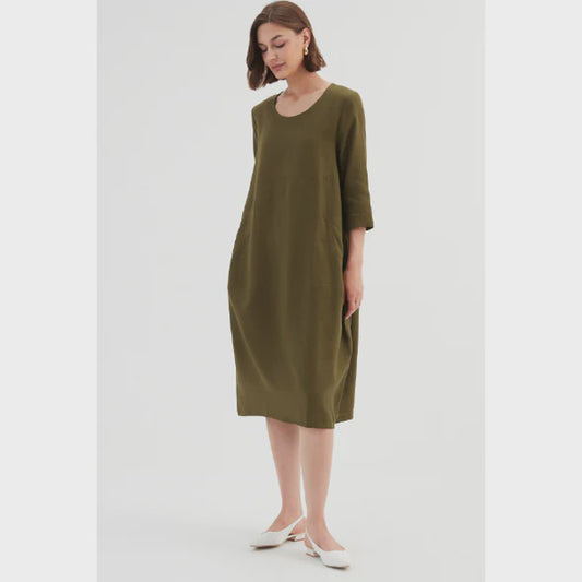 Diagonal Dress - Linen Moss