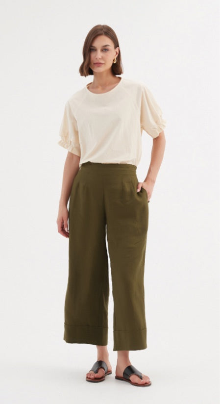 Wide Leg Pants - Moss