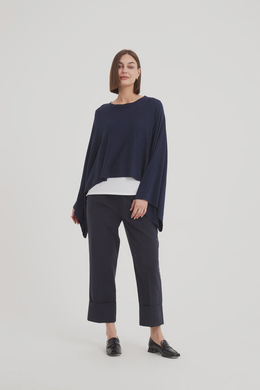Oversized Knit Layer Top - Navy